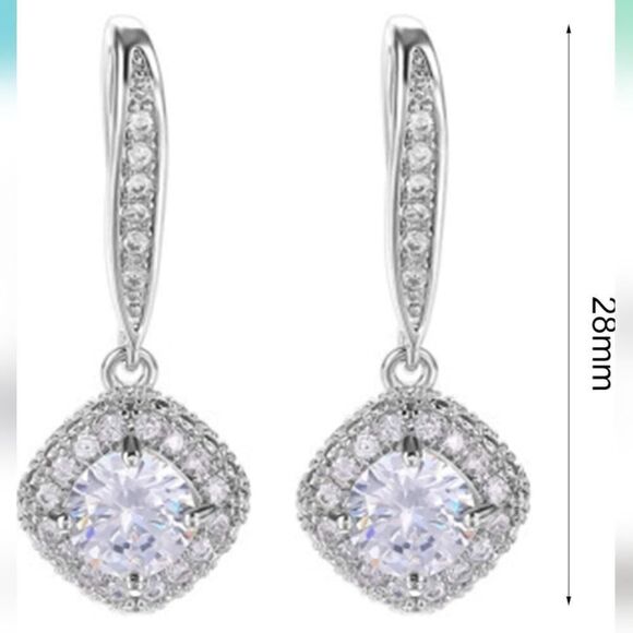 Cubic Zirconia Hanging Drop Dangle Ear Hook Earrings - Picture 3 of 4